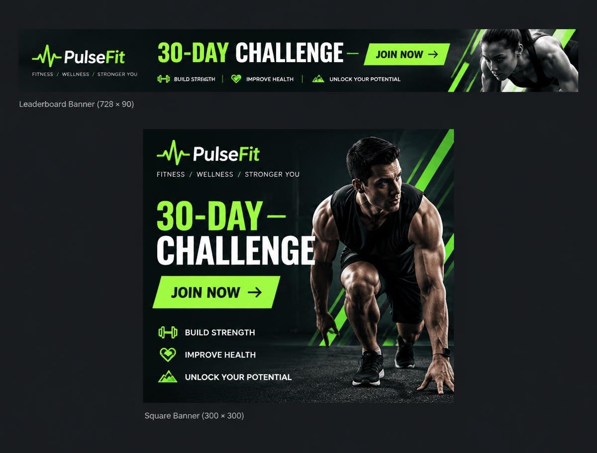 Fitness studio ad set — demonstration project