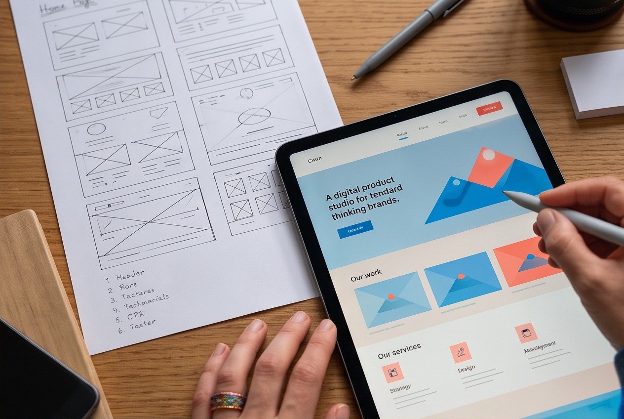 Website planning and colorful interface designs